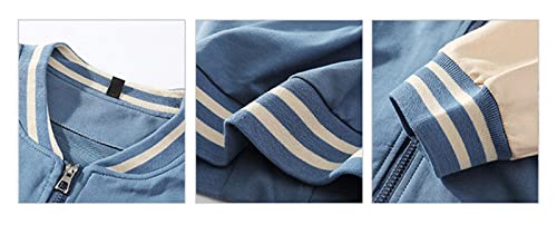 Aqqya Mens Zip Sweatshirt Varsity Coat, Block Color Vintage Baseball Jacket Unisex Coats Hoodie Streetwear Blue #TOP4