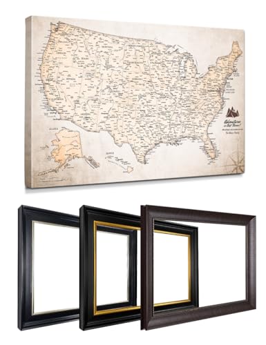 Image of IPIC - Custom USA Map Canvas Wall Art, Personalized Artwork with Names and Message on, Framed Oversize Travel Map for Home, Office, or Study, Push in Board Decor for Travel Lovers