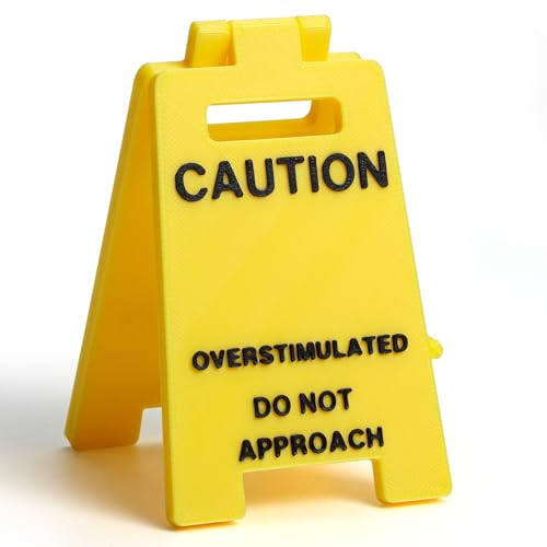 1 Pc Caution Overstimulated Desk Sign Funny Prank Gift Office Desk Decor 3D Printed Overstimulated Do not Approach Warning Signs Humor Desktop Decoration White Elephant Gifts
