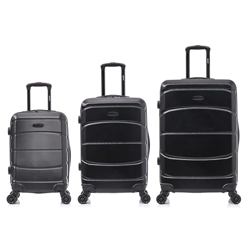 Image of DUKAP SENSE 3-Piece Hardside Spinner Luggage Set Durable Zipper Black