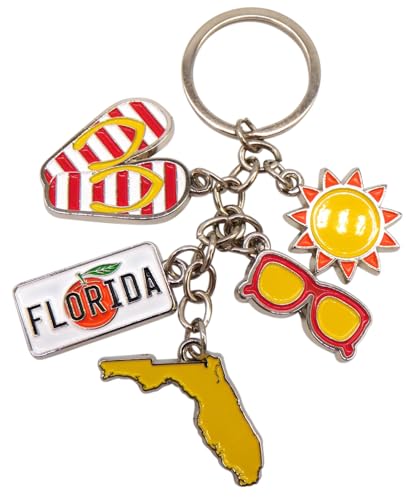 Florida Keychain Sunshine State Shape License Plate Sunglasses Key Ring