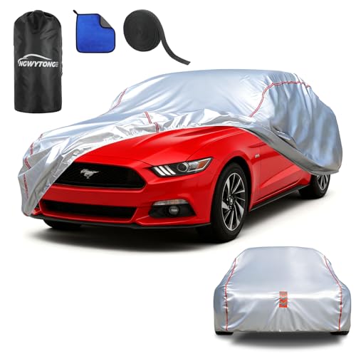 Ngwytong Car Cover Waterproof All Weather for Ford Mustang 1994-2025 All-Around Fastening and 4 Upgrades 30s Quick-Install for Car Cover