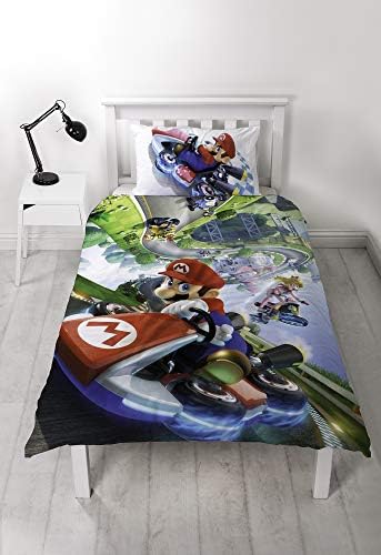 Super Mario Nintendo Kart Single Duvet Cover | Officially Licensed Reversible Two Sided Gravity Design with Matching Pillowcase