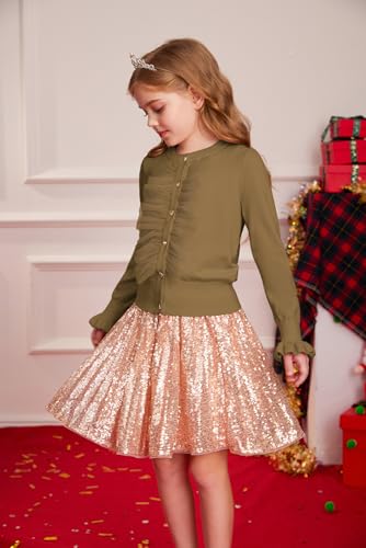 GRACE KARIN Girls' Cardigan Button Up Knit Mesh Ruffle Uniform Sweater Size 5-123