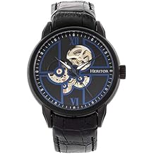 HERITOR Sanford Automatic Watch for Men 45mm Mens Semi Skeleton Watch with Jeweled Automatic Movement, Stainless Steel Case, Genuine Leather Strap