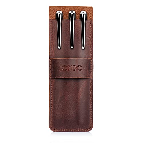 Image of Londo Genuine Leather Pen and Pencil Case with Tuck in Flap, Stationery Bag