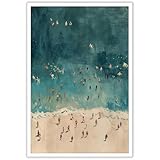 Vintage Coastal Surfing Swimming Wall Art Summer Ocean Beach Canvas Posters Funky Beach Travel Vacation Prints Painting For Living Room Bedroom Wall Decor 12x16in Unframed