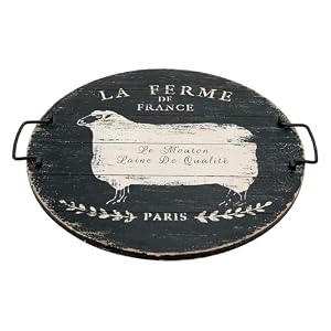 Farmhouse Wooden Serving Tray with Handles 18" French Farm Sheep Round Rustic Tray Wooden Black Serving Tray for Ottoman Home Kitchen Coffee Table Decor Farmhouse Wooden Serving Tray with Handles 18 French Farm Sheep Round Rustic Tray Wooden Black Serving Tray for Ottoman Home Kitchen Coffee Table Decor