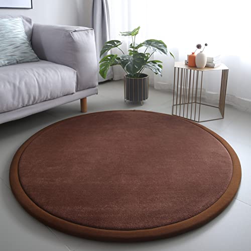 Loartee Thick Kids Round Rug - Coral Velvet Area Rugs, Memory Foam Circular Carpet for Nursery Playroom Home Decor Dormitory, Diameter 39 inch, Coffee