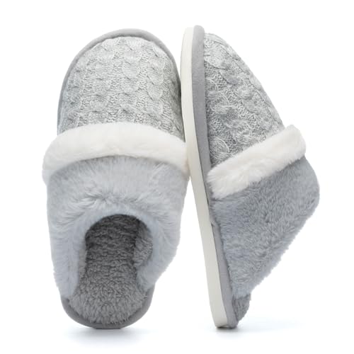 Image of GOEWY Cozy Slippers for Women Indoor and Outdoor Fuzzy House Shoes with Memory Foam Anti-Skid Sole Gifts for Women Mom Ladies