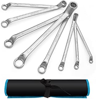 DURATECH Offset Double Ring Spanner Set, Box End Wrench Set, Chrome Vanadium Steel, Matte Chrome-Plated, 75-Degree Offset, 8-Piece, Metric, 6-22mm, 12-Point, with Carry Pouch