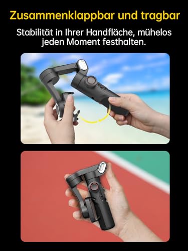 AOCHUAN 3-Achsen Gimbal Stabilisator für Smartphone mit RGB Magnetisches Fülllicht Upgraded Face Tracking Focus Wheel Faltbarer Phone Gimbal für iPhone/Androidn Stabilisator Vlog Aufnahme Smart XE Kit