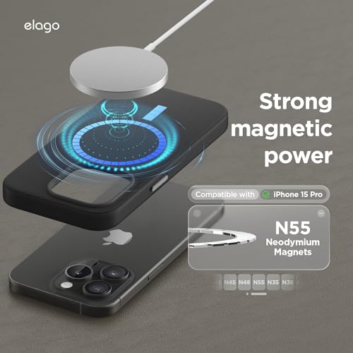 Image of elago Magnetic Leather Case Compatible with iPhone 15 Pro Case, Compatible with All MagSafe Accessories, 6.1 inch - Built-in Magnets, Vegan Leather, Shockproof, Water-Resistant (Black)