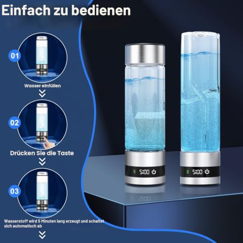 Feelhap Wasserstoff-Wasserflasche,2025 Neu Tragbarer Wasserstoff Wasserflaschen Generator mit Digitalanzeige,Hydrogen Water Bottle mit PEM-Technologie,H2-Konzentration Bis Zu 5 MIN/6,85 PPM (Silber)
