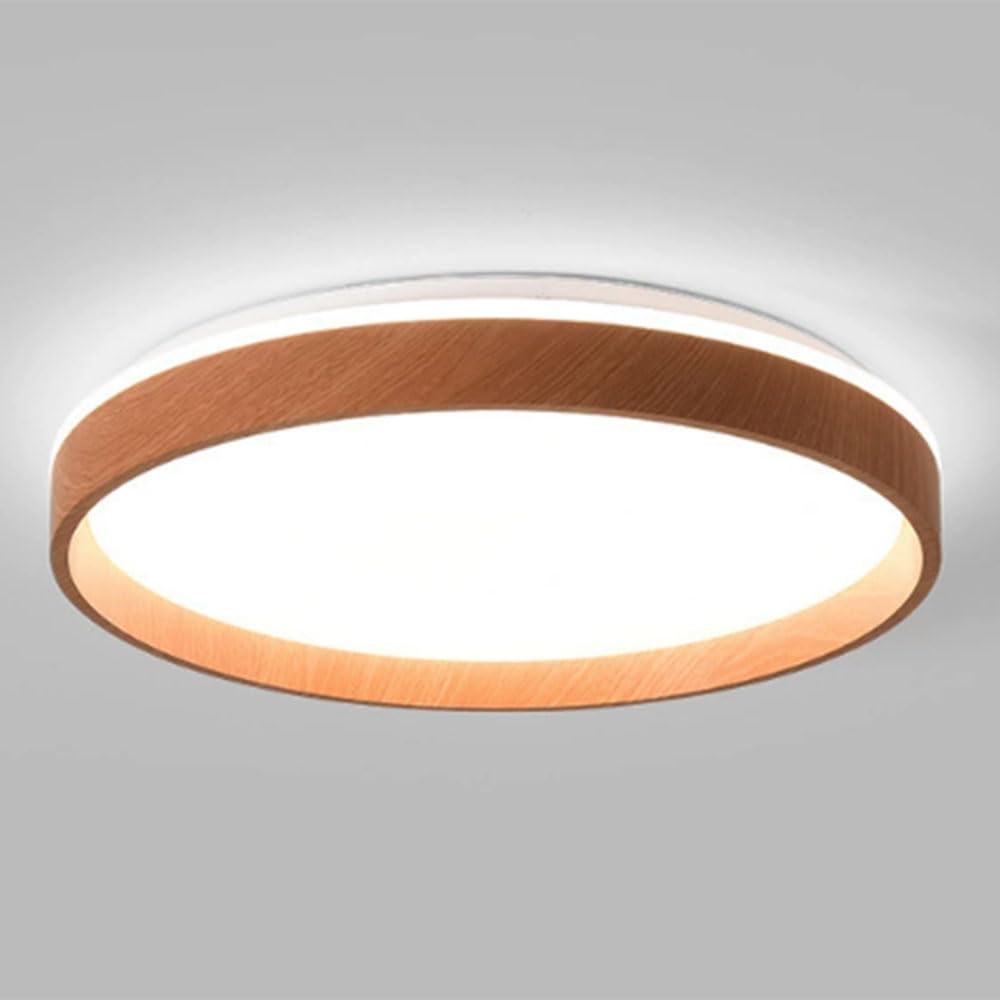 JXYDJH Japanese Oak Grain Ceiling Light for Bedroom, Wabi-sabi Style LED Flush Light Fixtures Minimalist Study LED Light 36W Round with Sidelight Design for Tatami Bedroom, Hallway (Walnut Color)