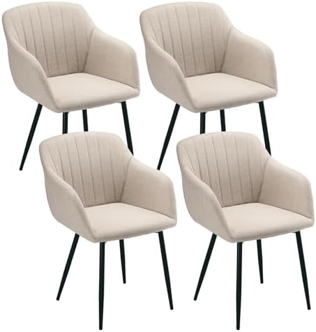 Beige Dining Chairs Pack of 4 with Armrests Dining Chair Polyeste...