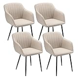 Goeurvant Sillas Comedor Beige Pack 4 con Reposabrazos Silla Comedor Fibra de Poliéster Sillas de Cocina Patas de Metal para Cocina, Salon