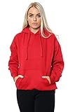 imporio 11 Women Ladies Oversized Pullover Plain Hoodie Top With Out Zip Hoodies Sweatshirt Top Jumper UK 10-18 (Red, X-LARGE UK 16-18)