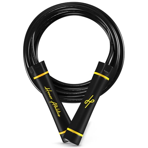 Honor Athletics 3.0 Gewichtetes Springseil im Muay-Thai-Stil 0,5 kg, verstellbar 3,05 m, PVC 10 mm, Kugellager für sanften Lauf, ergonomische rutschfeste Griffe, Boxen/MMA/HIIT, Schwarz