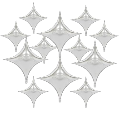 DYT 12PCS Silver Star Mylar Balloons: 4x24" & 8x10" Silver Quadrangle Star Foil Balloons for Birthday, Anniversary, Bay Shower, Wedding Party Decorations