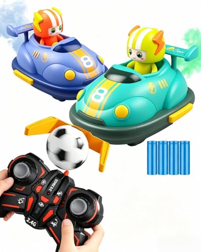 Monkrict 2-Pack Remote-Controlled Bumper Cars with Football & Speed Racing Features LED Lights Music Steam and Fun Ejection Mode Exciting Gift for Boys and Girls