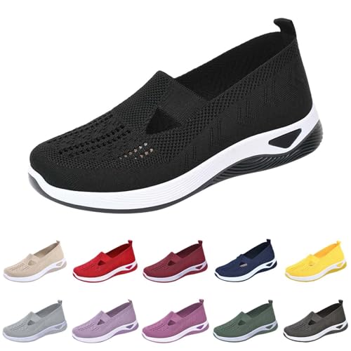 Orthopädische Schuhe Damen, Atmungsaktives Sportschuhe Leicht Vermascht Sommerschuhe Weite H Sneaker Turnschuhe Slip-On Schuhe Memory Schaum Gesundheitsschuhe Bequem Walkingschuhe