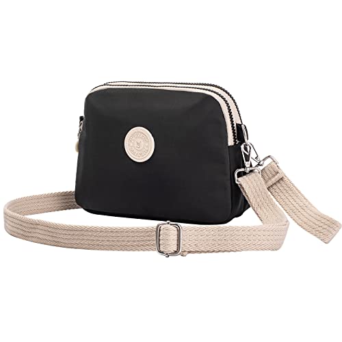 katloo Crossbody Bag, Mini-Nylon-Schultertasche für Frauen, kleine Tragetasche, modische Designer-Handtaschen, mehrere Taschen und verstellbarer Riemen, hochwertige Hardware (Schwarz) Cover