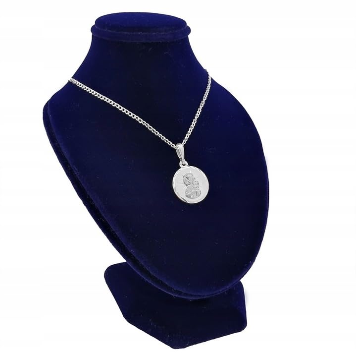 Collier gourmette en argent sterling 925 poli avec médaillon de la Vierge noire de Csinstochau - Bijou religieux élégant