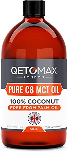 MCT Oil, Pure C8 With Zero Palm Oil, 100% Coconut 500ml by Qetomax | 99.8% C8, Ideal for Bulletproof Coffee, Keto Diet, Made in UK (500ml)