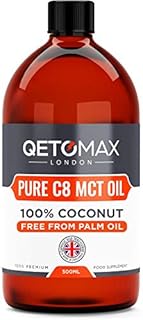 MCT Oil, Pure C8 With Zero Palm Oil, 100% Coconut 500ml by Qetomax | 99.8% C8, Ideal for Bulletproof Coffee, Keto Diet, Made in UK (500ml)