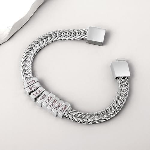 Custom Braclets For Men Stainless Steel Personalized Dad Bracelet With 1-12 Names Charm Engraved Son Bracelets From Mom Father Jewelry Valentines Birthday Gifts For Him Boyfriends Grandson3