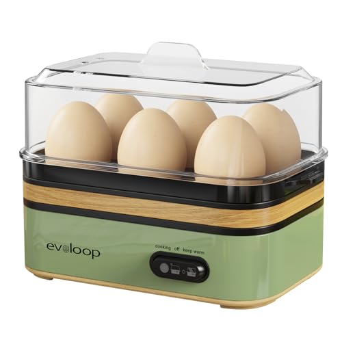 Evoloop Rapid Egg Cooker Electric 6 Eggs Capacity, Soft, Medium, Hard Boiled, Poacher, Omelet Maker Egg Poacher With Auto Shut-Off, BPA Free (Green)