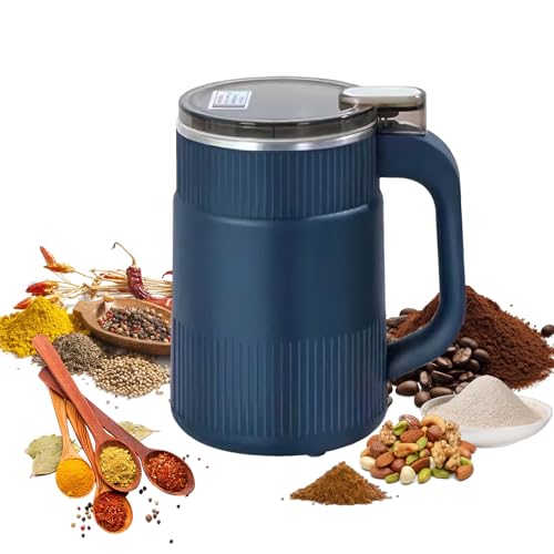 Small Powder Grinder,Electric Spice Grinder for Coffee Beans Herbs Nuts and Grains,Stainless Steel Multifunctional Mill with Fine Powder Function,Household Kitchen Tool w Spoon and Brush,Blue
