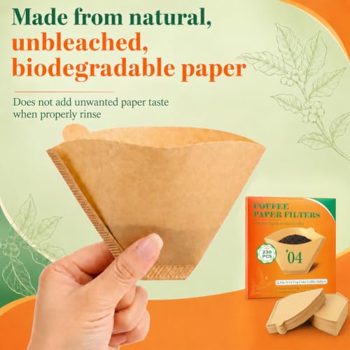 Image of BYKITCHEN 230 Count Coffee Filters #4, 8-12 Cup, Cone Paper Unbleached