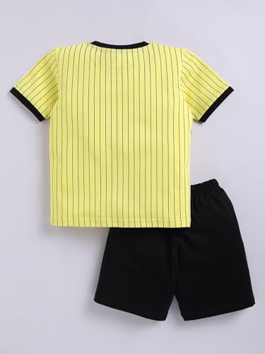 Image of LITTLE NINJA Pure Cotton Knee Length Half Sleeve School Bus Printed Tee & Shorts Set - Yellow 0-6M