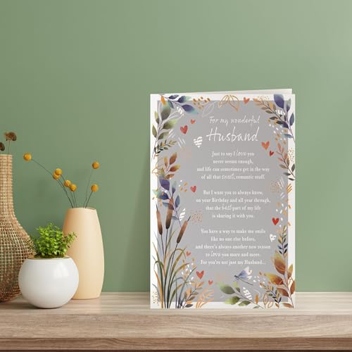 IC&G Birthday Card for Husband, Heartfelt Verse, Hearts & Foliage Design - Image 3