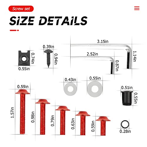 Motorcycle Fairing Bolt Kit, 177Pcs M5 M6 Motorcycle Windscreen Screws, Aluminum Fasteners Fairing Bolts Nut Clips Kit, Mounting Kits Washers Nuts Screws Assortment For Sport Bikes (Red) #TOP1