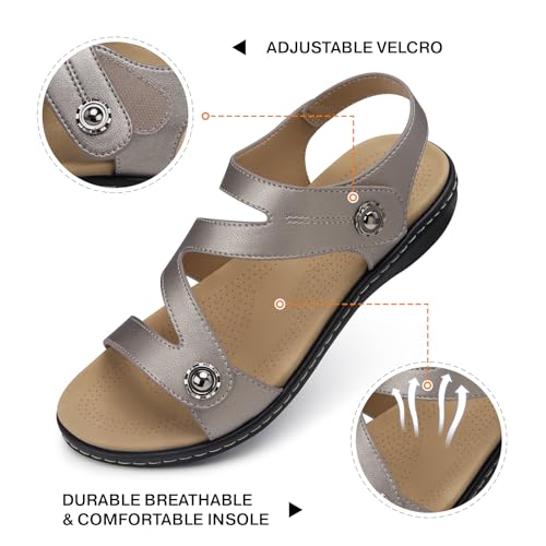 Image of TEMOFON Womens Sandals Dressy Summer: Open Toe Comfortable Walking Flat - Arch Support Flat Sandals Size 5-11