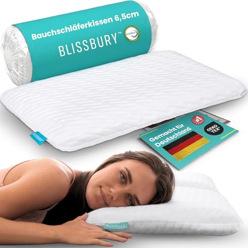 BLISSBURY Stomach Sleeping Pillow – Ultra Thin 2.6' Memory Foam for Neck and Cervical Support | Flat Pillow for Belly Sleeper | Low Loft Design for Comfort and Better Sleep