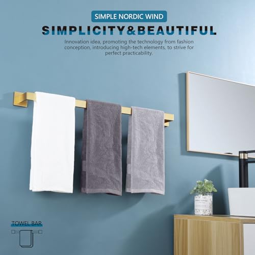 Image of KOKOSIRI 32 Inch Gold Bath Towel Bar Bathroom Towel Rack Towel Holder Shower Hand Towel Hanger,Total Length 33.3 Inch, Brushed Gold, B4003BG-L32