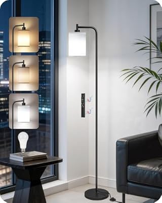 GOEBLESON Dimmable Floor Lamp for Living Room with Remote and Foot Switch, Modern Standing, Corner Lamp,10W Bulb 3 Color Temperatures, for Bedroom, Office, ETL Listed, Black and White CW19LD05