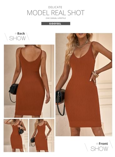 Image of Sidefeel Womens Fall Dresses V Neck Ribbed Knit Tank Mini Date Night Dress