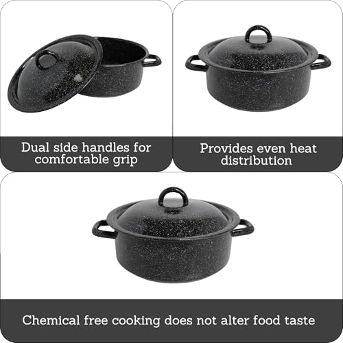 Mirro 4.5 Quart Traditional Vintage Style Black Speckled Enamel on Steel Dutch Oven with Lid, (MIR-10701) - Thumbnail 2