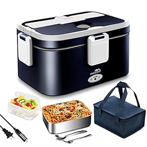 80W Portable Electric Lunch Box-1.8L Large-Capacity Food Heater For Adults-Leakproof 3-In-1 Heated Food Warmer For Work With SS Fork&Spoon and Carry Bag