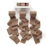 Pretty Jolly Chiffon Silk Ribbon for Gift Wrapping 3 Rolls 1.97" x 7Yd Khaki Ribbons Handmade Fringe