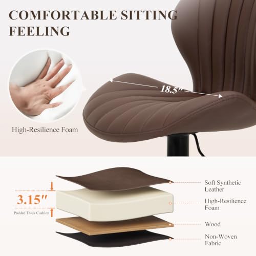 Image of MALOL Bar Stools Set of 2, Swivel Adjustable Height Leather Bar Chair,Brown