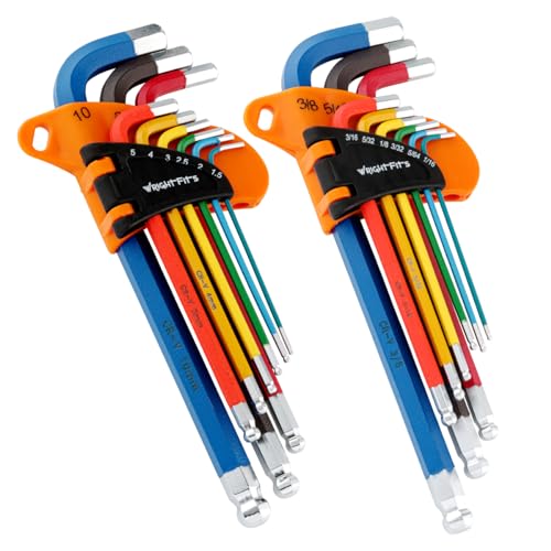 WrightFits Allen Key Set | 18 Pieces Diamond Cut Metric & Imperial Hex Key Set | Color Coded - Long Arm Rubber Coated Hexagon Key -L- Allen Keys