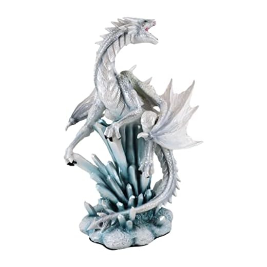 Ebros Gift White Arctic Snow Winter Dragon On Giant Crystal Ice Mountain Glacier Rocks Statue Winterland Dungeons and Dragons Fantasy Decorative Figurine