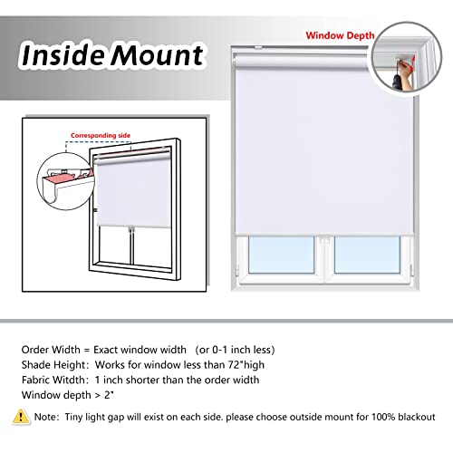 AOSKY Roller Window Shades Blackout Blinds for Windows Cordless Bedroom Shade Room Darkening Shades Door Blinds with Thermal Insulated Easy to Install for Home Office Bathroom W24xL72 Pure White - Thumbnail 5