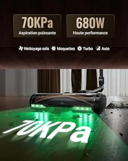 Proscenic P20 Aspirateur Balai sans Fil,70Kpa/680W/70Min Aspirateur Laveur avec Nettoyage de Sol,Aspirateur Pliable sans Fil Puissant,Autoportante,Brosse Anti-Enmêlement pour Tapis,Poils Animaux,Voit